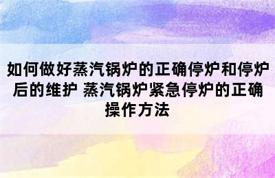 如何做好蒸汽锅炉的正确停炉和停炉后的维护 蒸汽锅炉紧急停炉的正确操作方法